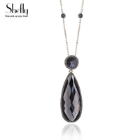 big black crystal water drop pendant necklace for women 2021 sweater chain jewelry on the neck