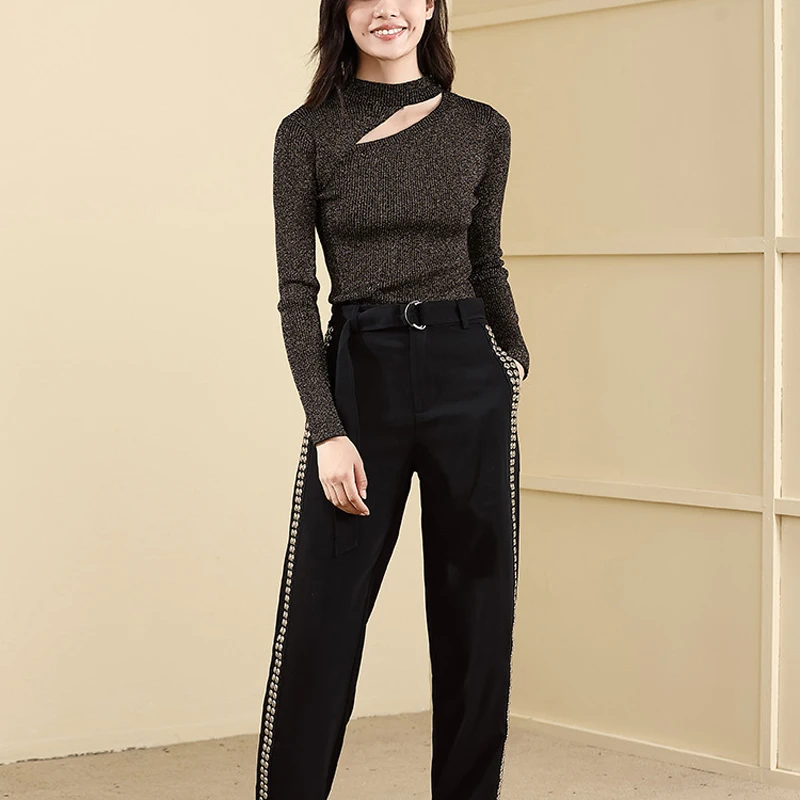 AIMENUNU Women Pullovers Sweater Slim Elastic Skinny Knitted Tops 2019 Spring Winter Half Downneck Sexy Hollow Out Casual Ladies | Женская