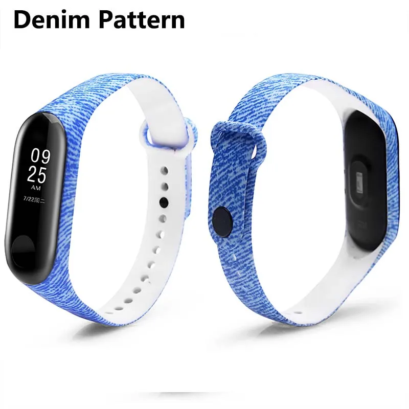 BOORUI, новинка, Miband, 3 ремешка, регулируемый, цветной, силиконовый, Miband, 3 аксессуары, сменный, спортивный, correa Mi3, ремешок на запястье - Цвет: Denim Pattern