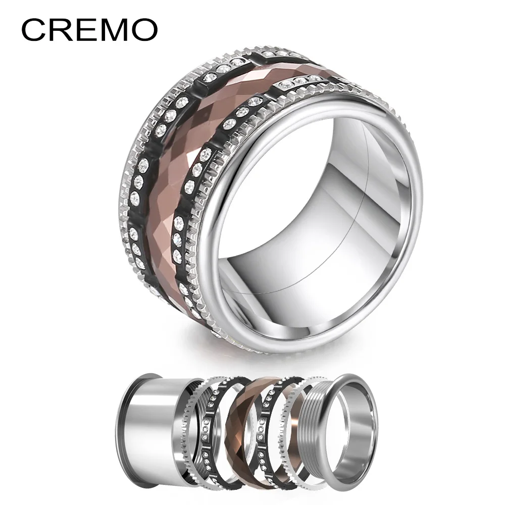 Cremo титановые черные кольца Stackable со сменным ремешком коричневого сечения из нержавеющей стали сияющее обручальное кольцо anillos Mujer