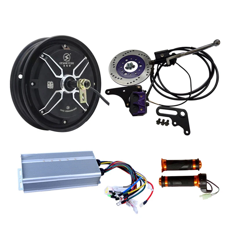 Комплект для превращения электросамоката в электромобиль QS 2000W 10 дюймовый с втулочным мотором V1 на 48V 60V 72V с контроллером Yuyang King, дросселем и тормозной системой с дисковыми тормозами.
