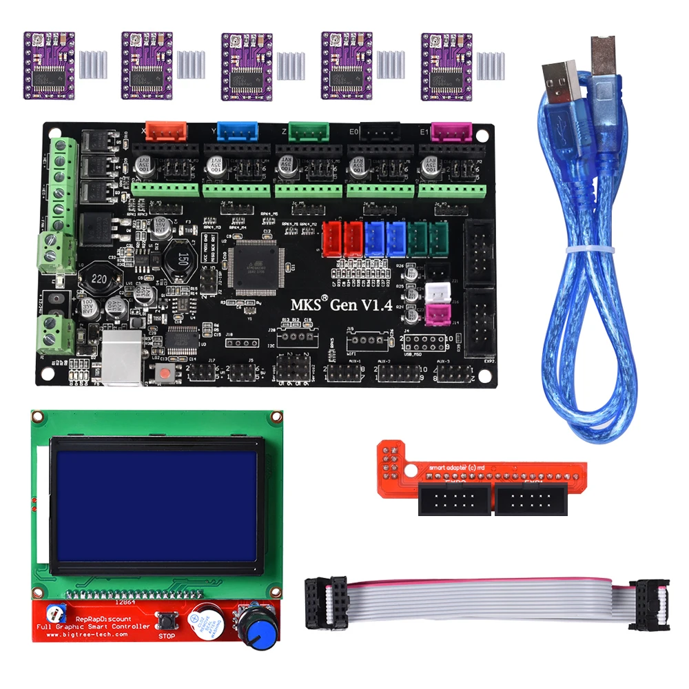 MKS Gen V1.4 плата управления комплект с RepRap + 5 шт. TMC2100/8825/A4988 драйверы 12864 ЖК дисплей|mks