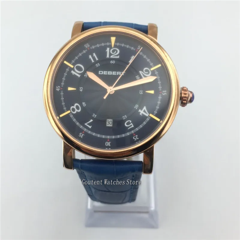 Мужские часы из нержавеющей стали 43 мм чехол кожаный ремешок автоматические