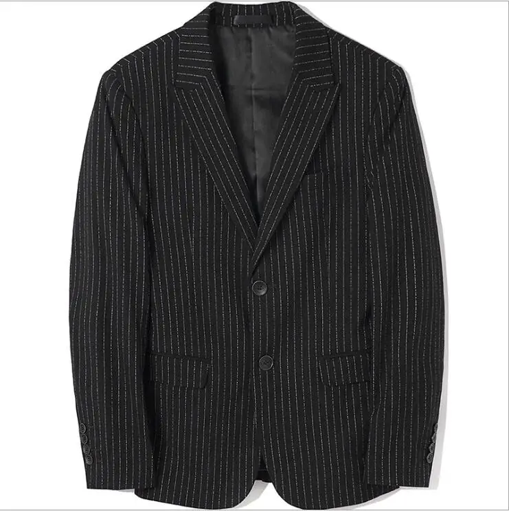 

Size S-3XL Luxury Fashion Gentleman Business Dress Suits For Men Black Blue Striped Bridegroom Wedding Blazers 3 Piece Suits