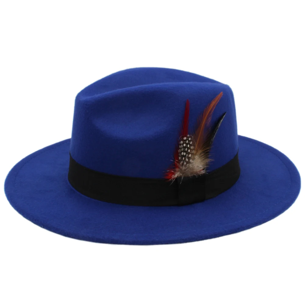 Детская шляпа в стиле ретро из чистой шерсти Fedora Derby, Трилби, черная лента, перья фазана, лента, котелок, гангстер, Кепка(54 см, регулируемый канат