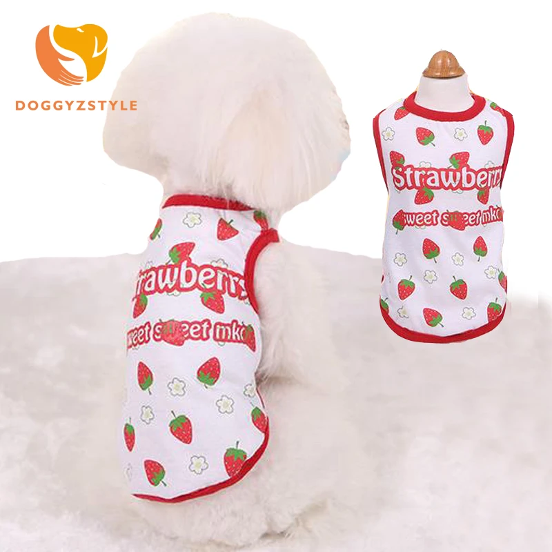 DOGGYZSTYLE Лето Милая Собака Жилет Вишня Клубника Печати Футболка Тедди Щенок Одежда
