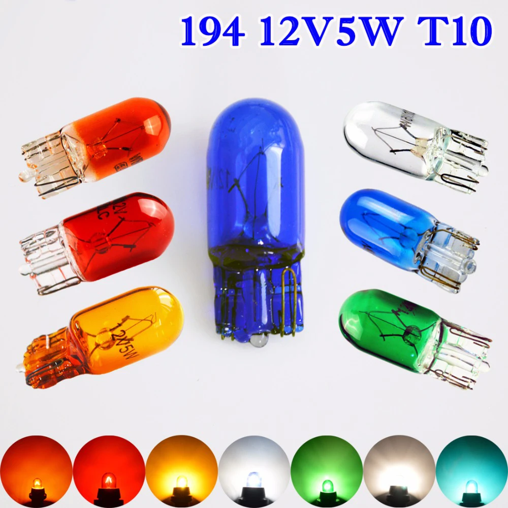 

flytop 501 W5W XENON T10 Natural Blue Clear Amber Red Green Glass 12V 5W W2.1x9.5d Super White Car Bulb Lamp 10 Pieces/Lot