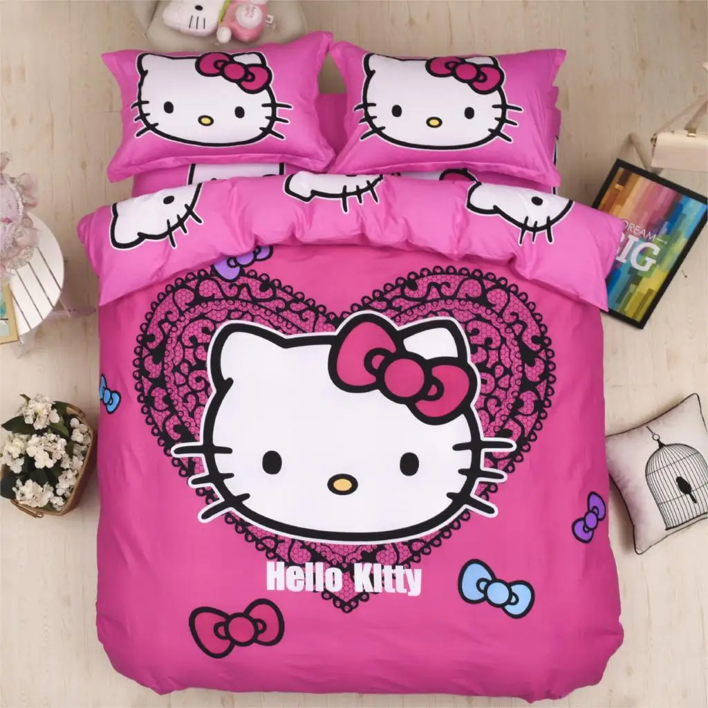 Комплект постельного белья из хлопка, рисунок «hello kitty Doraemon», розовая серия «love», 4 шт./3 шт., мягкий пододеяльник, Комплект постельного белья, наволочка