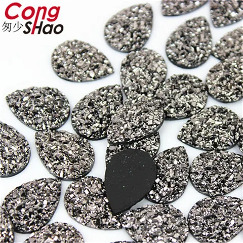 Antique Silver Новые Bling AB цвета 50 шт. 13*18 мм минеральная поверхность капли смолы Стразы с плоской задней частью камень Кабошон DIY Свадебные украшения 8Y29 - Цвет: Antique Silver