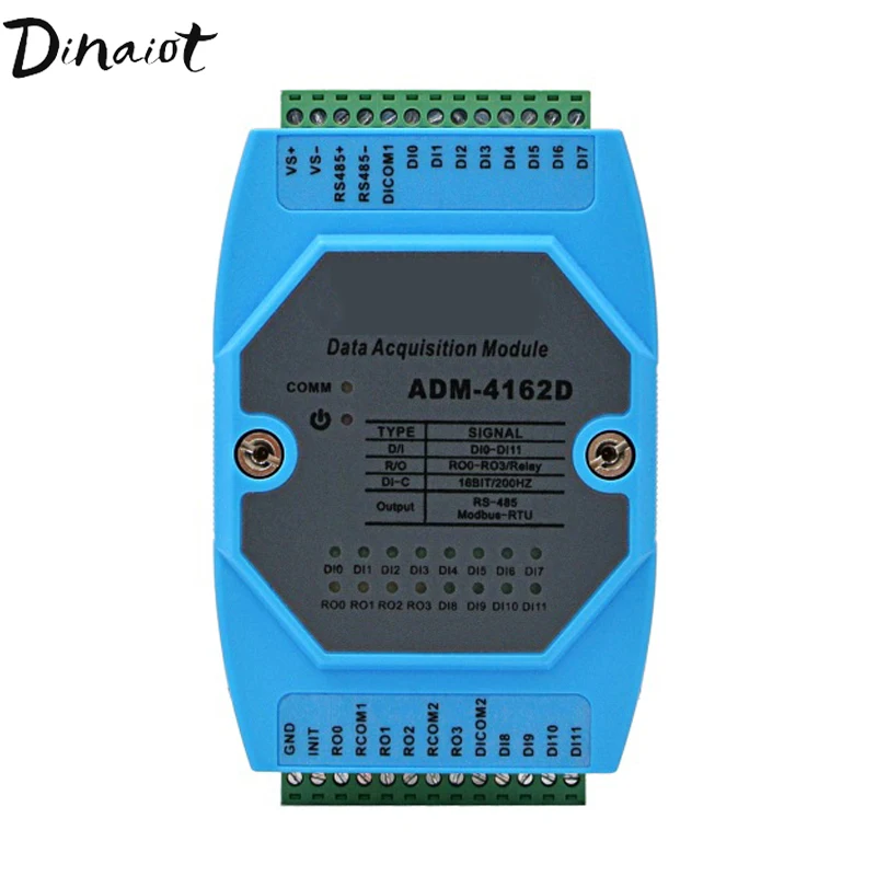 

Data Acquisition Module 12 Digital input & 4 Output module Isolated RS485 MODBUS RTU Communications Remote IO module