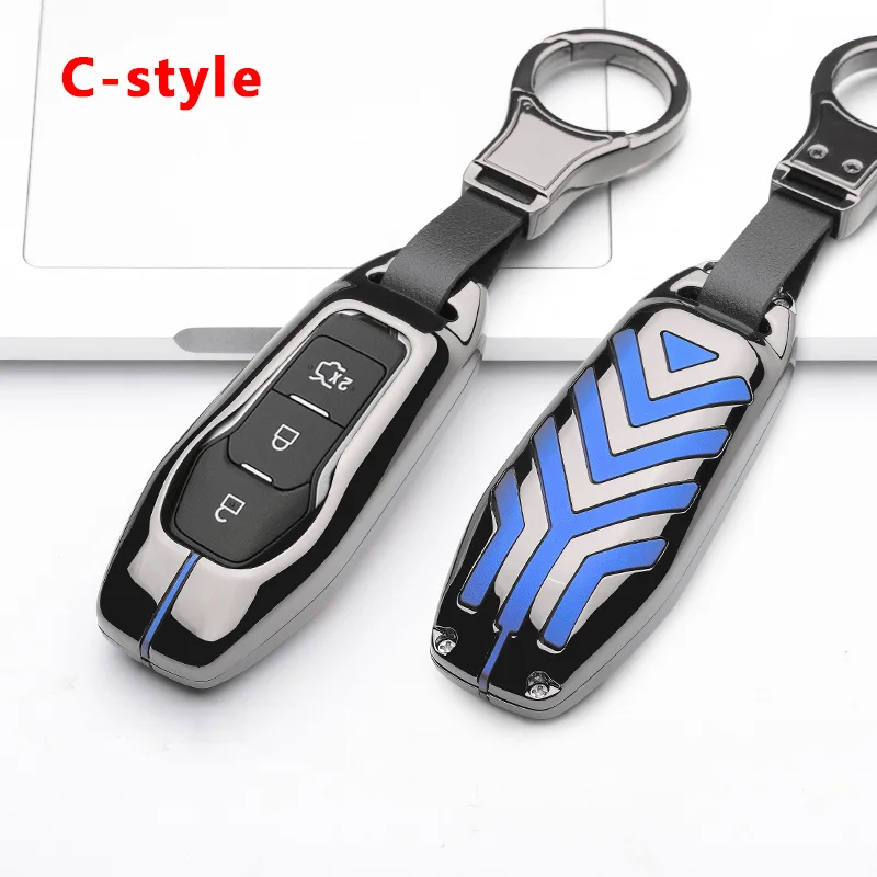 C Gun Blue Car styling key case remote control keychain For Ford key cover Focus MK3 MK4 Mondeo galaxy ecosport Kuga ST Automotive products - Название цвета: C Gun Blue