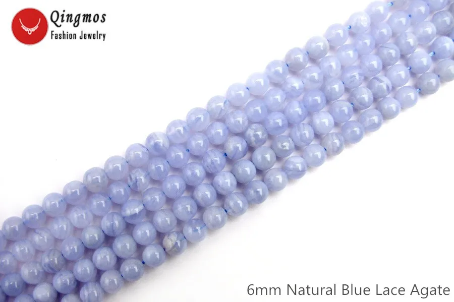 6mm Round Qingmos натуральные 9-10 мм круглые синие кружевные Агаты, каменные бусины для изготовления ювелирных изделий, колье, браслет, серьги, сделай сам, 1" пряди 817 - Цвет: 6mm Round