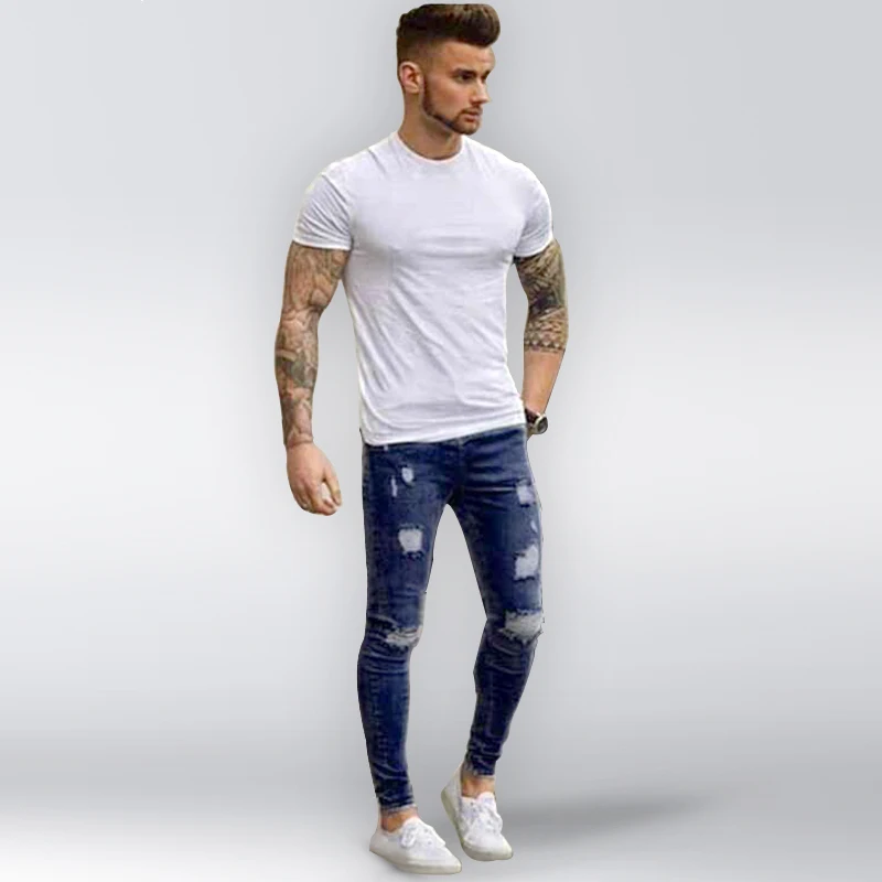 Джинсы Для мужчин одежда 2018 европейских и американских Distressed Denim брюки Узкие