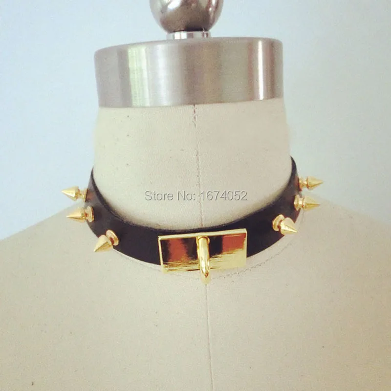 Крутой Роскошный 100% ручной работы Золотые шипы шипованная кожа воротник с замком