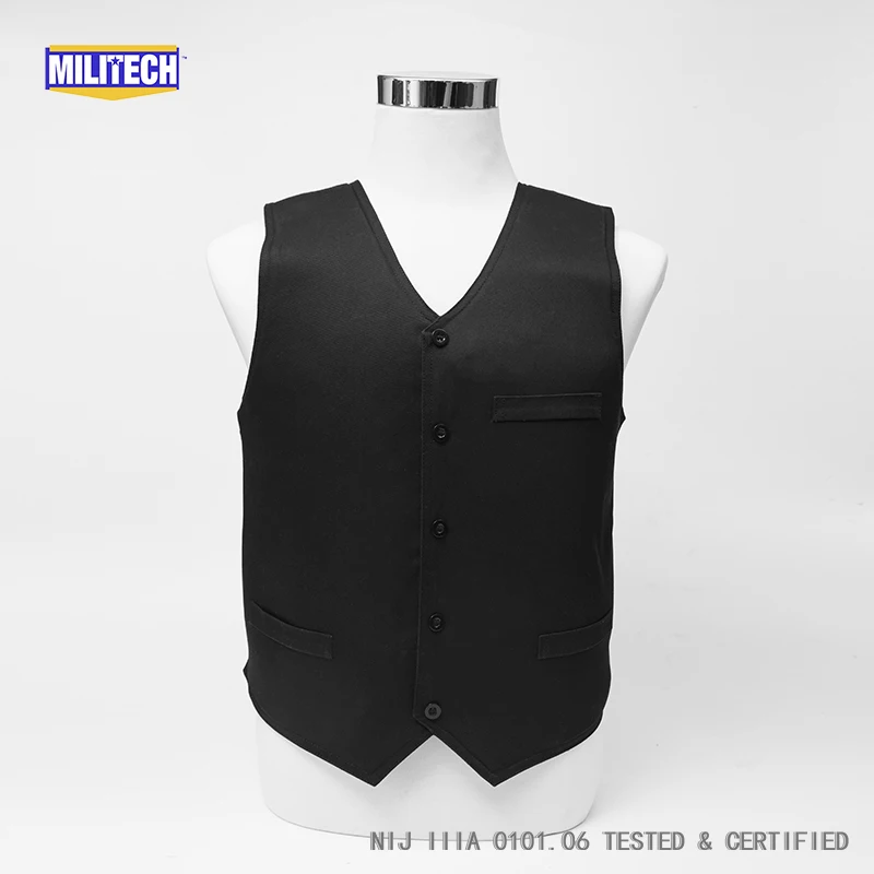 

Militech Черный VIP-стиль NIJ IIIA 3A 0101,06 & NIJ 0101,07 HG2 скрываемый Twaron Aramid пуленепробиваемый жилет скрывающий баллистический жилет