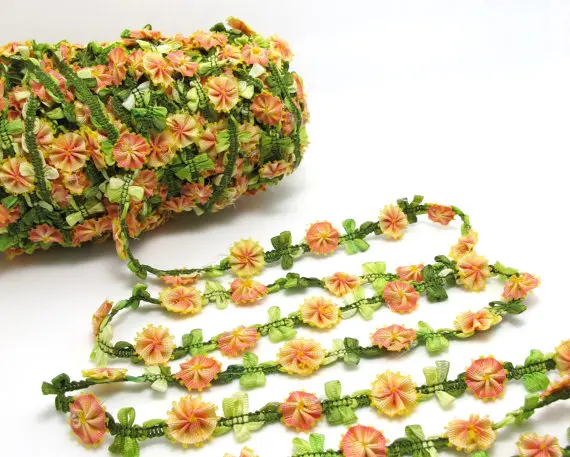 2 ярдов Тканые ROCOCO Отделка лентой с роза бутоны | декоративные цветочные ленты