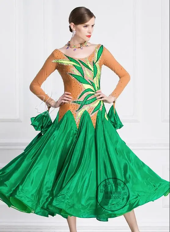 ballroom dress  woman  ballroom dresses dance customize ballroom dress competition  lycra  green B-18400