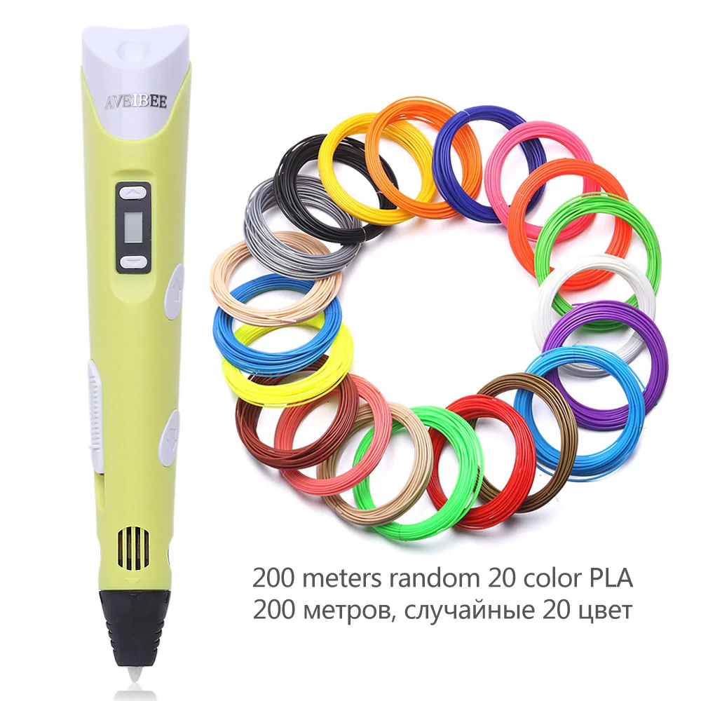 3д ручка 3d Ручка 3 d ручка aveibee 2nd поколения светодиодный Дисплей DIY 3D печать Ручка с 100 м 200 м pla filamens искусства 3 D ручки для рисования игрушка