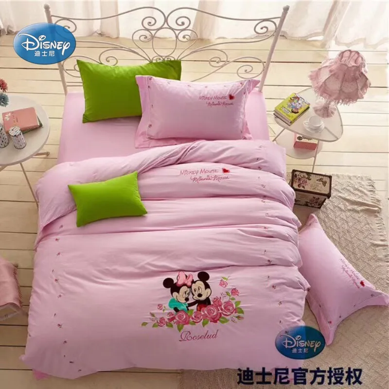 

Disney 100% Cotton Light Pink Girls Women Bedlinen Bedding Set Minnie Mickey Mouse Cartoon Duvet Cover Flatsheet Pillowcases