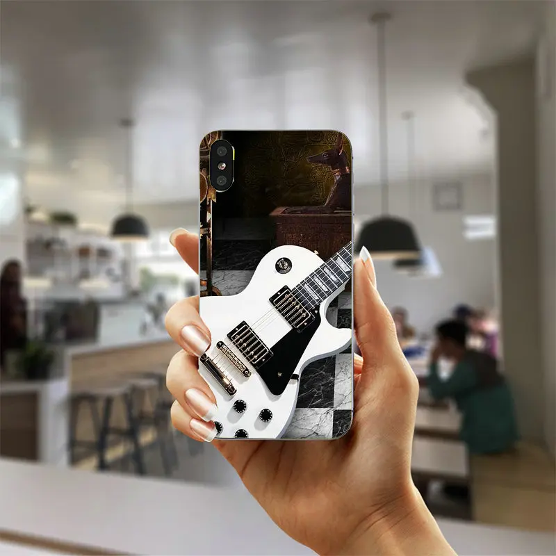 Music Lgg Electric Guitar Pattern Soft TPU Silicone Cell Phone Case Candy Colors Leaves for iPhone X 10 7 8 Plus 4 4S 5 5S SE 5C | Мобильные