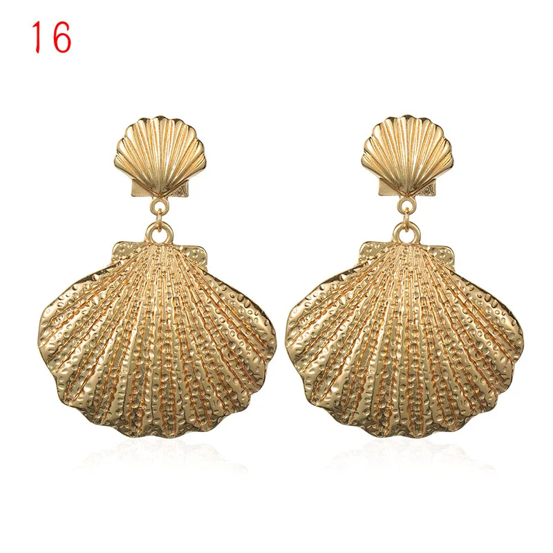 16 1Pair Summer Retro Fashion Shell Earrings Women Gold Color Geometric Irregular Starfish Conch Statement Jewelry Accessories - Окраска металла: 16
