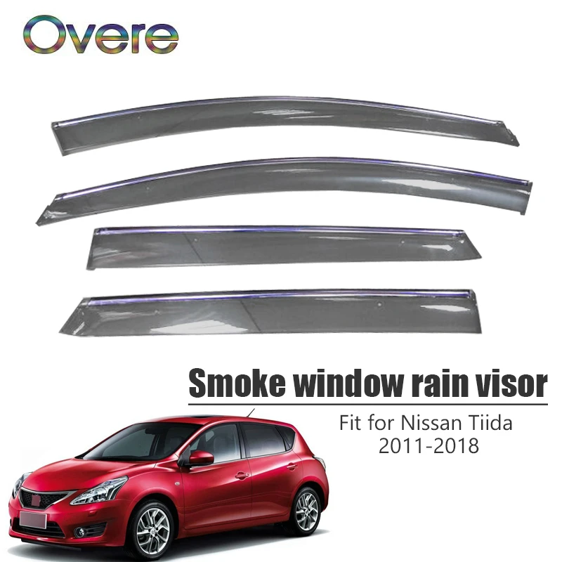 

Overe 4 шт/1 Набор Дымовое окно дождевой козырек для Nissan Tiida C12 2011-2013 2014 2015 2016 2017 2018 навесы укрытия аксессуары