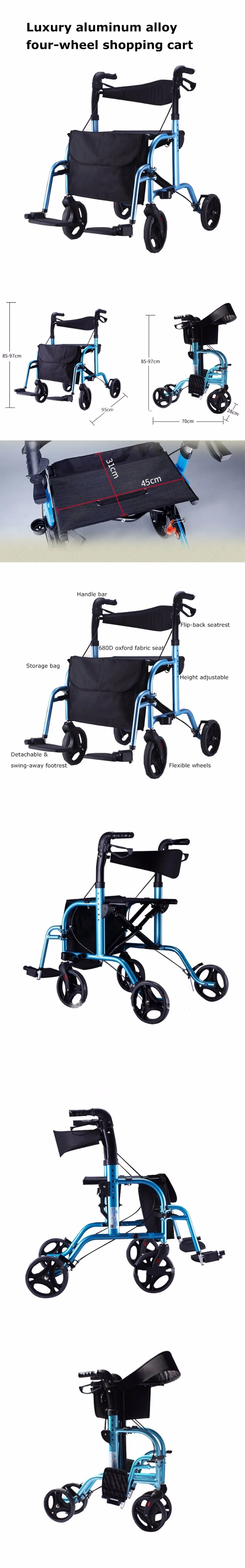 4 колеса складной подвижной помощи инвалидов rollator walker для пожилых людей
