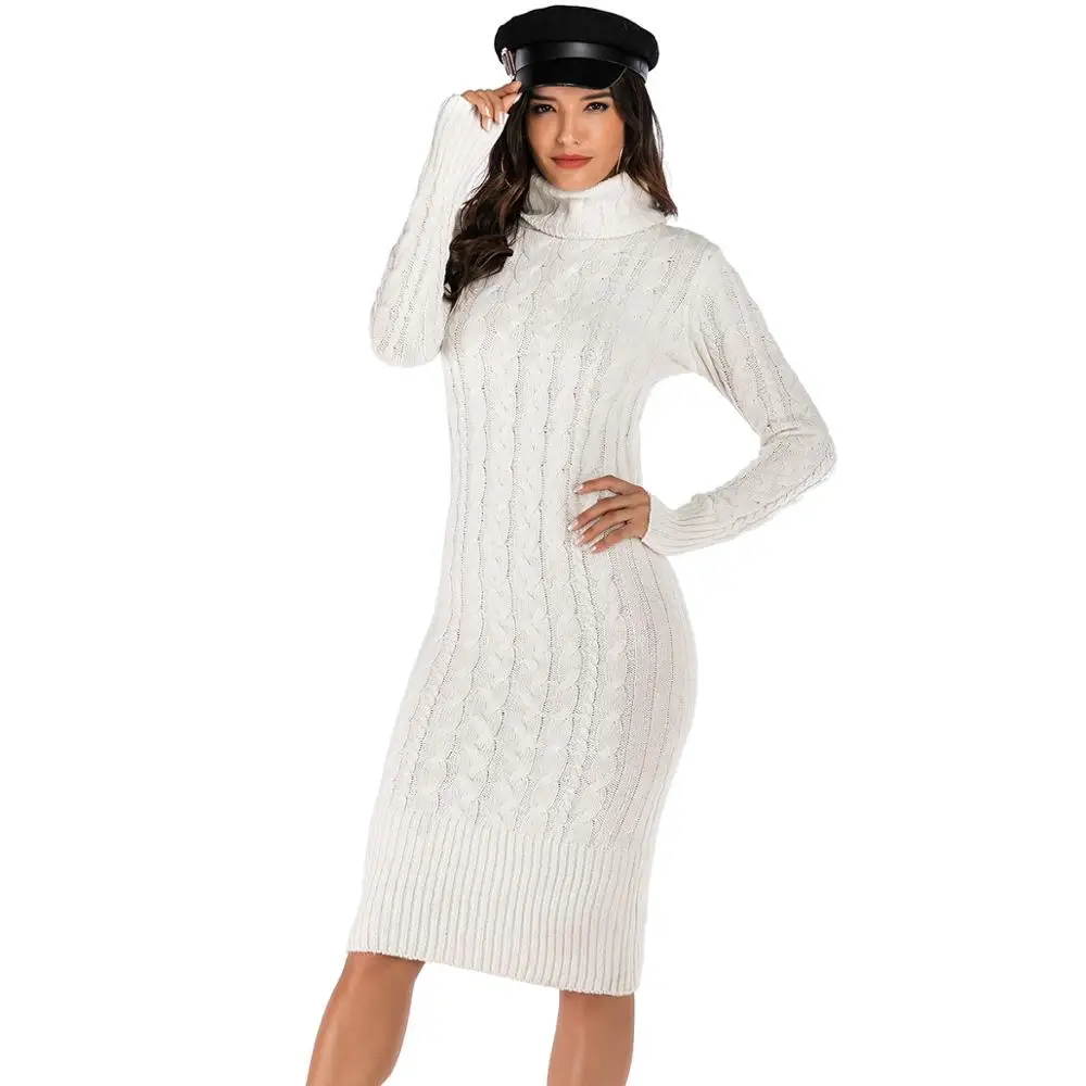 Wixra однотонные вязаные платья женские с длинным рукавом Водолазка длиной до