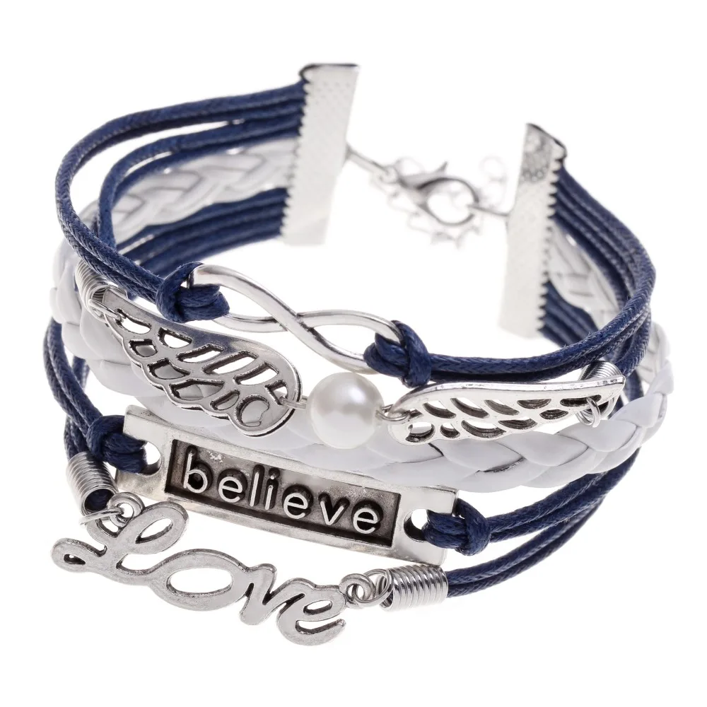 2016 синий плетеный крылья браслет бесконечность pulseira feminina bralseira мужскую ЛЮБОВЬ
