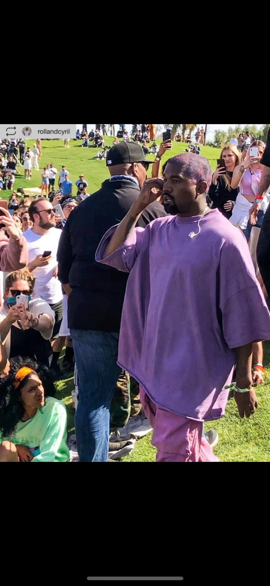 Женская и Мужская хлопковая футболка Kanye West фиолетовая оверсайз с коротким