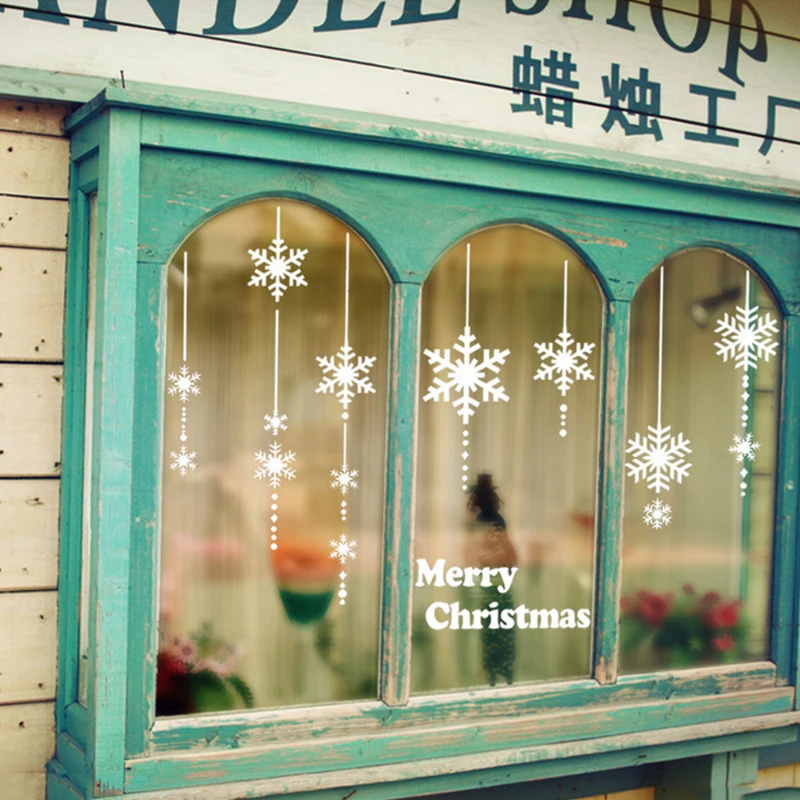 Стикер стены Украшения Рождество Новогодние Снежинки Гостиная Фоне Стены