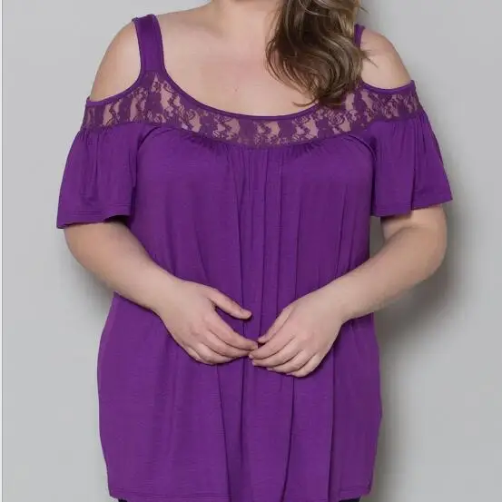 Женские блузки с открытыми плечами Свободные повседневные кружевные коротким