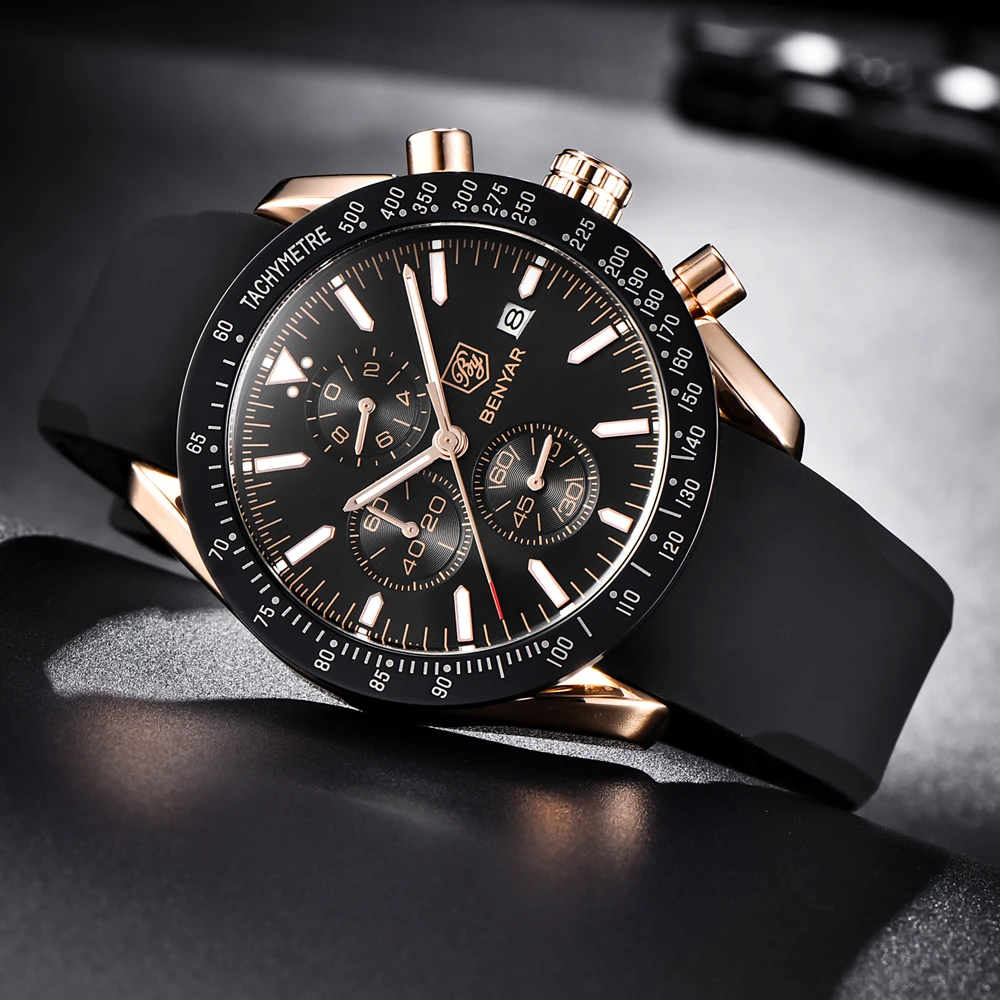 BENYAR мужские часы брендовые роскошные наручные с силиконовым и стальным ремешком