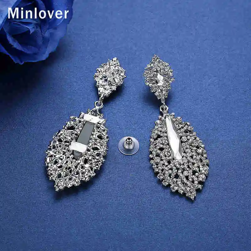 Женские серьги для невесты Minlover Серебристые с листом из горного хрусталя модные