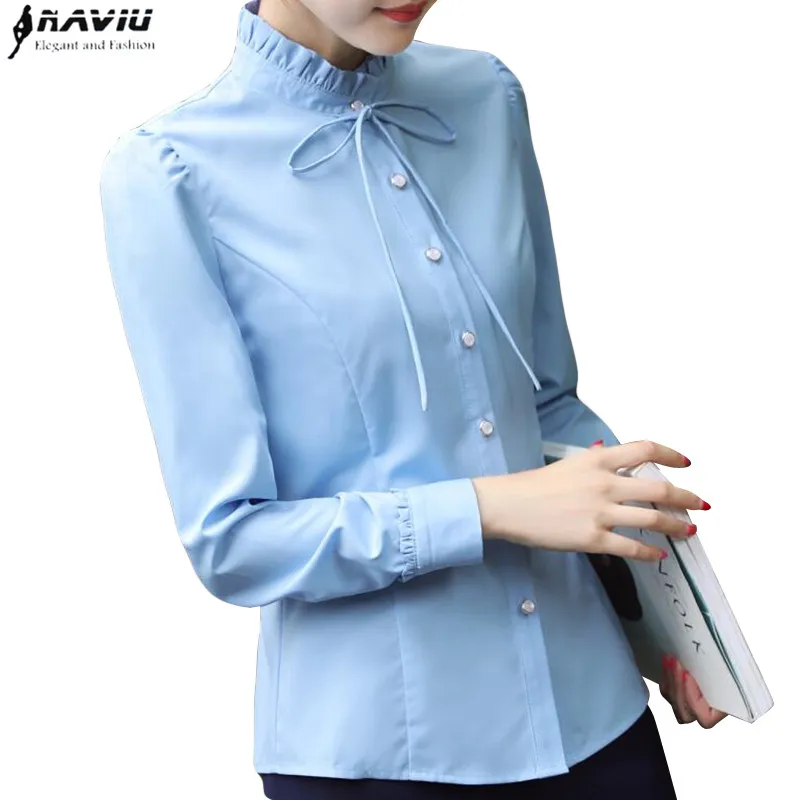 Женская белая блузка с длинным рукавом воротником стойкой и бантом|white shirt women|blouse