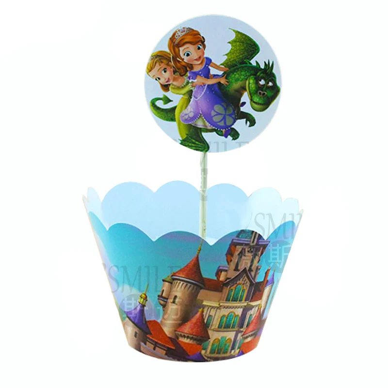Красивая принцесса София замок динозавр Маус кекс 12 Топпер + оберток для детей