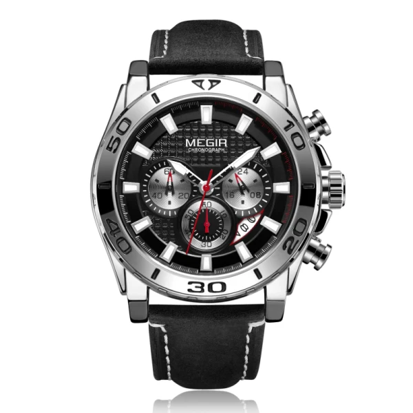Черный Reloj Hombre MEGIR мужские часы, Хронограф Спортивные мужские s часы лучший бренд класса люкс водонепроницаемые мужские часы Relogio Masculino - Цвет: Черный
