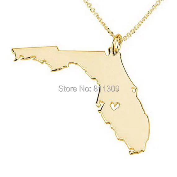 Florida State Necklace Charm Shaped Personalized Gold place With A Heart | Украшения и аксессуары
