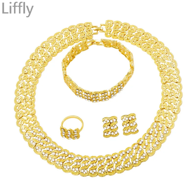

Liffly Dubai Jewelry Set Bridal Jewelry Set Necklace Earrings Ring Bracelet African Jewelry Set Ladies Fashion Jewelry