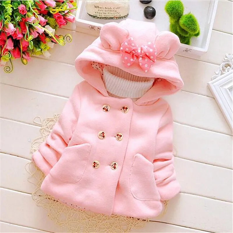 Осенне зимняя детская одежда с Минни Маус Пальто для маленьких девочек Милая