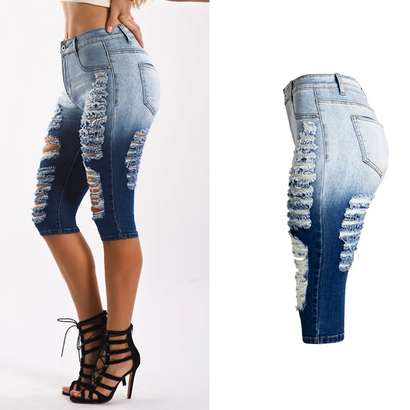 Джинсы LOGAMI женские рваные до колен летние мото байкерские шорты карандаш из