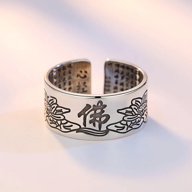 

100% 925 sterling silver thai silver buddhism religious ladies finger rings jewelry women gift open ring no fade drop shipping