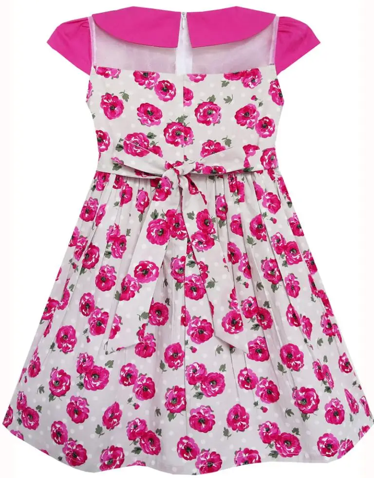 Sunny Fashion платья для девочек Роза Цветок Отложной воротник Кружево Розовый Хлопок