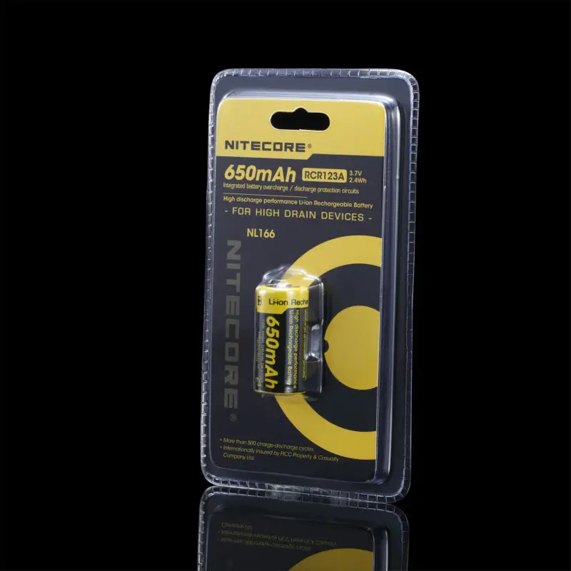 Литий ионный перезаряжаемый аккумулятор NiteCore NL166 RCR123A(16340) 3 7 V 650mAh 3A с защитой