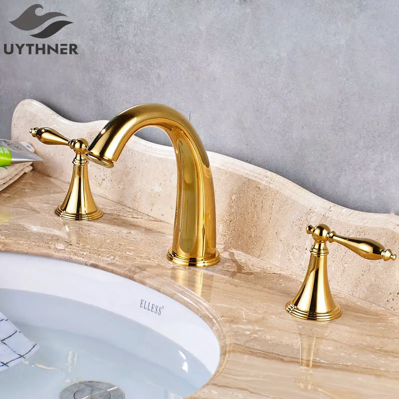 Uythner Большая скидка 3 шт. дугообразный смеситель для раковины с двойной ручкой