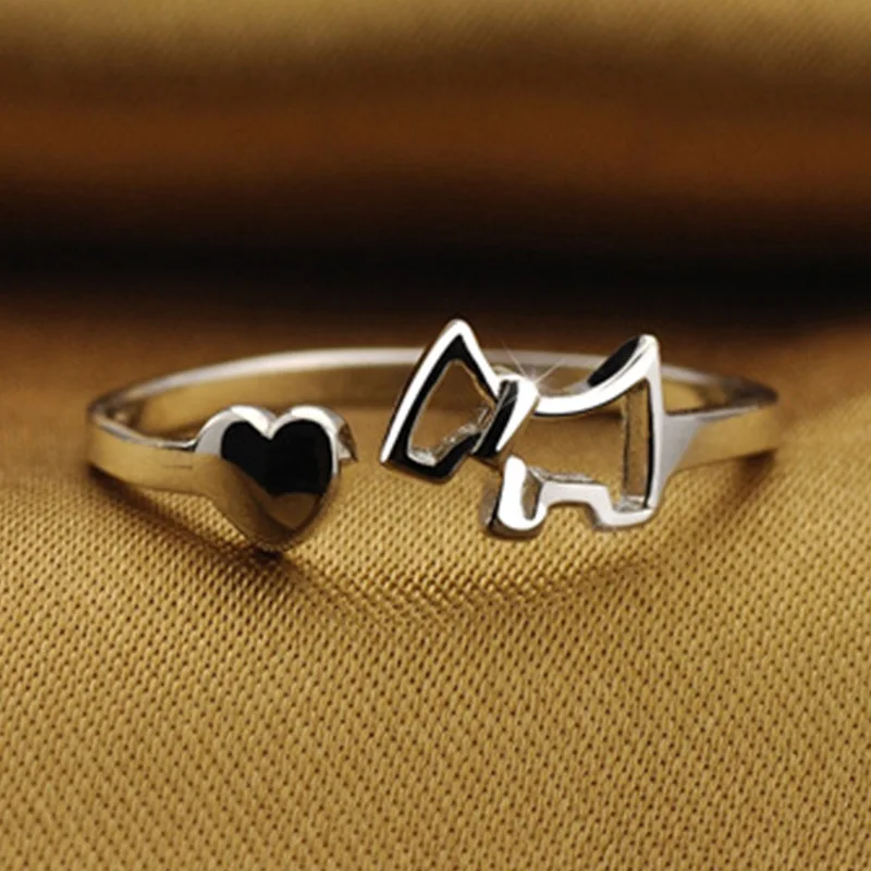 100 925 sterling silver fashion little dog design ladies finger rings jewelry men open ring no fade Children gift