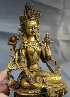 Тибетский буддистский храм медная бронзовая зеленая статуя тары Кван Инь Гуань