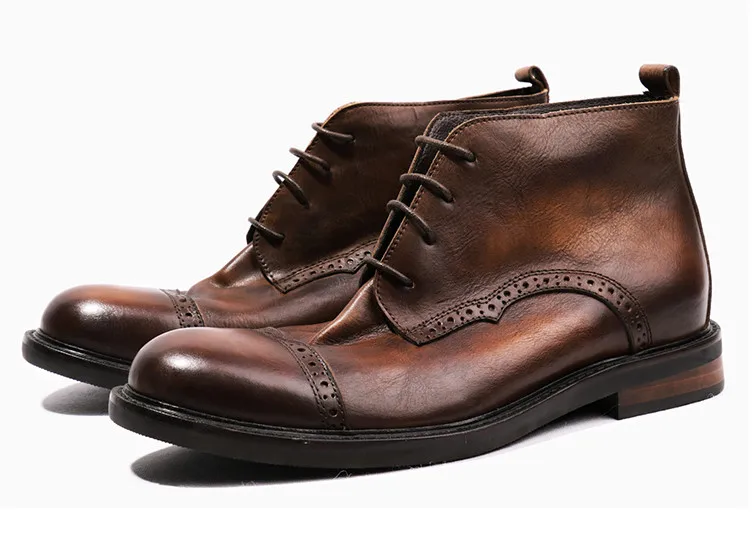 

Retro Men Classical Genuine Leather Lace Up Ankle Boots Men High Top Casual Leather Carved Desert Boots Men Carved Youth Boots