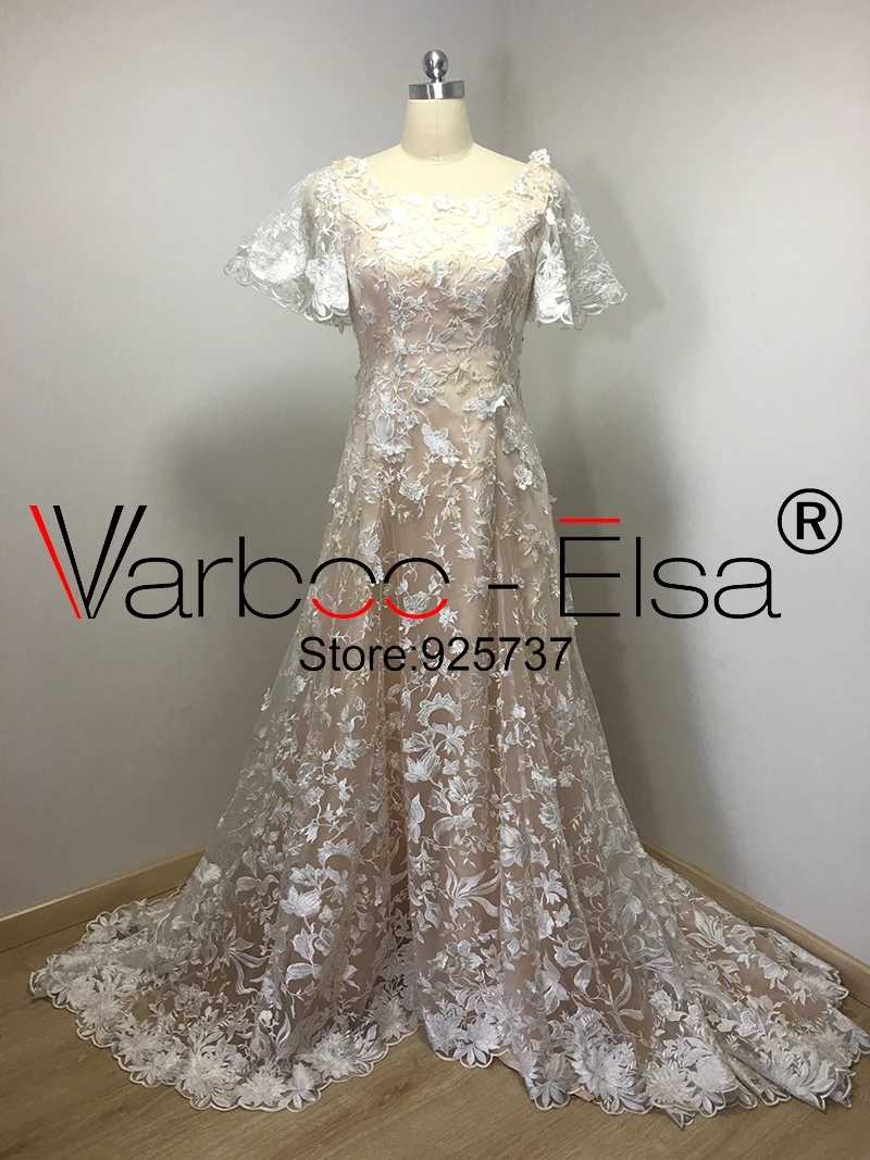 VARBOO_ELSA/роскошное кружевное свадебное платье с рукавами летучая мышь украшенное