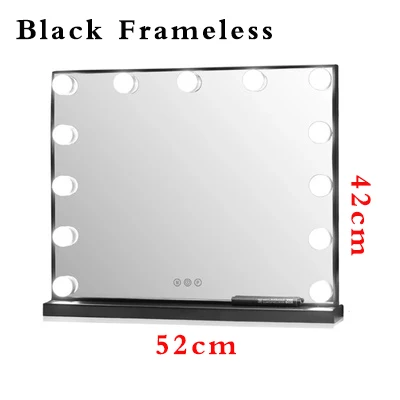 Black 52x42cm Голливудский стиль, зеркала для макияжа с подсветкой, косметическое зеркало с регулируемой яркостью, светодиодный светильник с сенсорным управлением - Цвет: Black 52x42cm